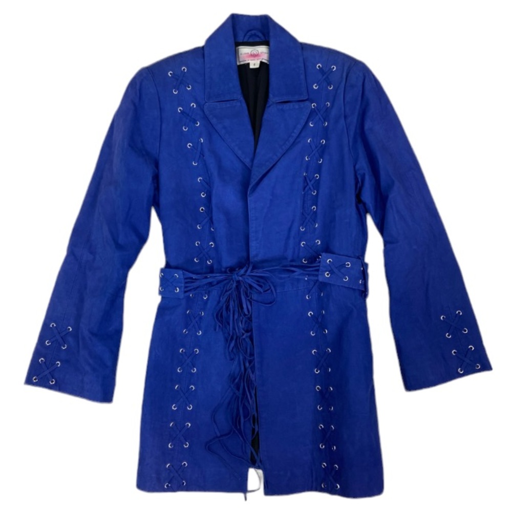St. John sport blue leather braided fringe dress jacket. Size 6